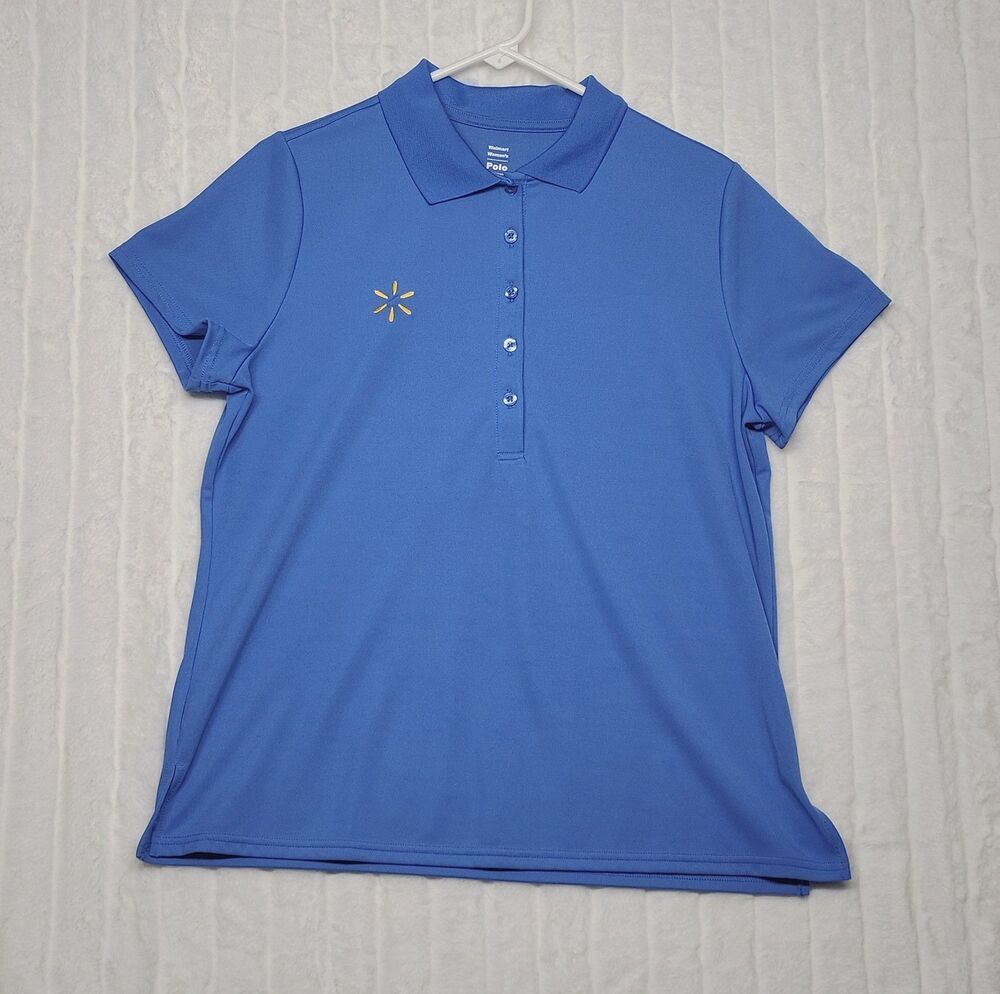 Walmart Women's Blue Polo Shirt Size L Large Short Sleeve Performance Stretch